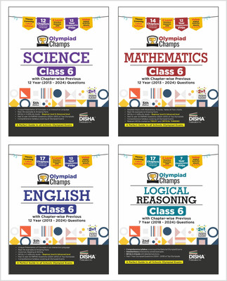 Disha Combo Class 6 (set of 4 books) Olympiad Champs Science, Mathematics, English & Logical Reasoning with Chapter-wise Previous 12 Year (2013 - 2024) Questions(Paperback, Disha Experts)