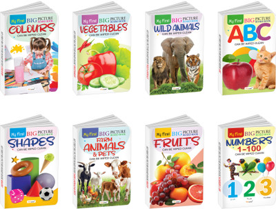 My First Big Picture Board Book ABC, Numbers 1-100, Fruits, Vegetables and more : Knowledgeable books for children, Interactive board books for toddlers | Pack of 8 board books(Board Book, GOWOO)