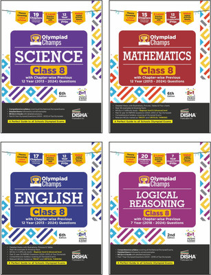 Disha Combo Class 8 (set of 4 books) Olympiad Champs Science, Mathematics, English & Logical Reasoning with Chapter-wise Previous 12 Year (2013 - 2024) Questions | 2026 Exam(Paperback, Disha Experts)