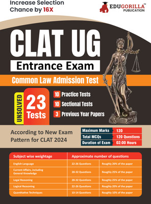 CLAT UG Exam Preparation Book 2023 - 26 Unsolved Practice Tests (8 Mock Tests, 15 Sectional Tests and 3 Previous Year Papers) with Free Access to Online Tests  - 2025 | 23 Unsolved Tests (10 Practice Tests, 10 Sectional Tests and 3 Previous Year Papers) with Free Access to Online Tests(English, Pape