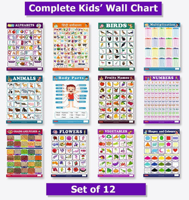 Set of 12 | Early Learning Educational Complete Kids Chart | for Homeschooling, Kindergarten and Nursery Students | Billingual Charts i.e English & Hindi | ABCD - Alphabet, Hindi, Numbers, Fruits(Bundle, PixelPage Kids) Set of 12 | Early Learning Educational Complete Kids Chart | for Homeschooling, Kindergarten and Nursery Students | Billingual Charts i.e English & Hindi | ABCD - Alphabet, Hindi, Numbers, Fruits(Bundle, PixelPage Kids)