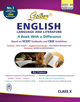 Golden English Language and Literature Study Material Based on NCERT First Flight and Footprints without Feet for Class-10 | For CBSE 2026 Board Exams | Solved NCERT Exercises | Previous Board Paper(English, Paperback, unknown)