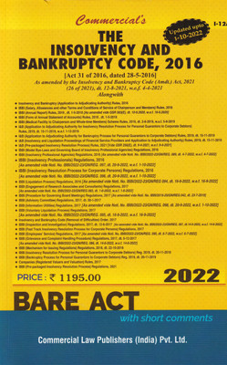 The Insolvency And Bankruptcy Code, 2016- 2022/Edition(Paperback, Bare Act)