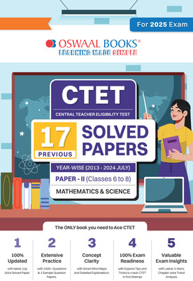 Oswaal Ctet 15 Previous Solved Papers Year-Wise (2014-2024) Paper-II (Classes 6 to 8) Mathematics & Science (for 2025 Exam)(English, Paperback, Jain P)