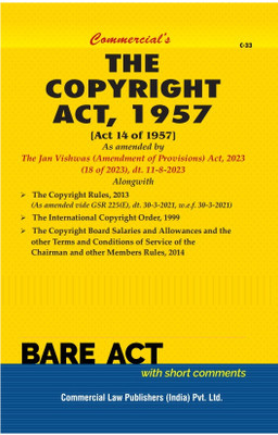 Copyright Act, 1957 As Amended by The Jan Vishwas (Amendment of Provisions) Act, 2023(Paperback, Commercial's)