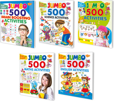 Jumbo 500 Activities, Brain Boosting, Maths, Science and English Activities for kids : Learning activities for kids, Fun-filled activities book, Children learning book | Combo of 5 book for kids.(Paperback, Sawan)
