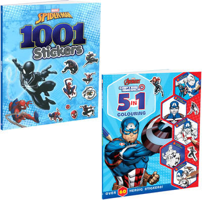 Marvel Spider-Man and Captain America Sticker and Colouring Pack of 2 Books | Stickers, Colouring and Activities for Kids  - Bundle(Paperback, Marvel)