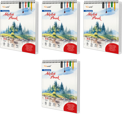 A4 Premium Sketch Book : Set of 4 Top Spiral-Bound Sketchpad, 140 GSM Paper For Drawing, Sketching and Painting, 36 sheets sketch books(Paperback, GO WOO)
