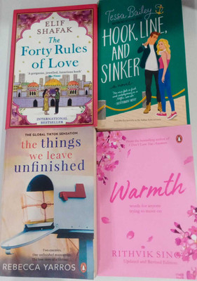 The Forty Rules Of Love+Hook, Line & Sinker+The Things We Have Unfinished+Warmth (Free) Set of 4 Books(Paperback, Rithvik Sing, Elif Shafak, Rebbeca Yarros, Taisa Bailey) The Forty Rules Of Love+Hook, Line & Sinker+The Things We Have Unfinished+Warmth (Free) Set of 4 Books(Paperback, Rithvik Sing, Elif Shafak, Rebbeca Yarros, Taisa Bailey)