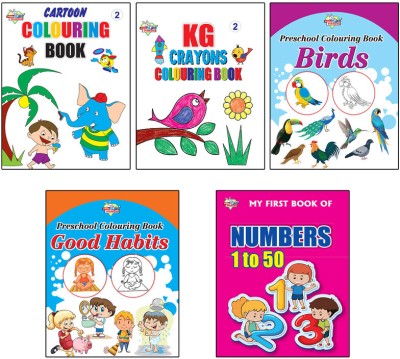 My First Book (Set of 5 Books) : Cartoon Colouring Book 2 | KG Crayons Colouring Book 2 | Birds | Good Habits | My First Book of Numbers 1-50(Paperback, Priyanka Verma)