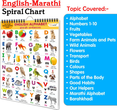 My First ALL IN ONE SPIRAL CHART ENGLISH-MARATHI : Chart For Children, Learning Chart For Kids, Early learning Chart With 16 Topics(Spiral-bound, GOWOO)