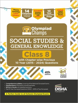 Disha Olympiad Champs Social Studies & General Knowledge Class 8 with Chapter-wise Previous 10 Year (2015 - 2024) Questions 4th Edition | Theory, PYQs, Past & Practice Exercise | 2026 Exam(Paperback, Disha Experts)
