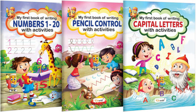 My First Book of Writing Numbers 1-20, Pencil Control and Capital Letters with activities : Educational writing book, Patterns Practice book for kids, Activity book for kids | Pack of 3 Writing Activity books(Paperback, GOWOO)