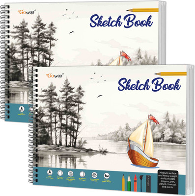 Big Size Pemium Sketch Book : Spiral-bound art notebooks, Art colouring book (27.5 x 34.7 cm), 140 GSM Thick paper book for drawing and Sketching | Pack of 2 Sketch Books(Paperback, GO WOO)