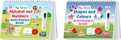 My First Alphabet & Numbers and Shapes & Colours Busy Puzzle Book : Activity Binder book for kids, Toddlers activity book, Sticker fun for young children, Early learning binding book | Combo of 2 Busy Puzzle Books(Paperback, GO WOO)