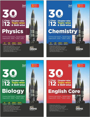Disha Combo (4 Books) 30 New Syllabus Chapter-wise, Topic-wise & Skill-wise CBSE Class 12 Physics, Chemistry, Biology & English Core Solved Papers (2025-13) & Sample Papers (2025-22) 3rd Edn | PYQs(Paperback, Disha Experts)