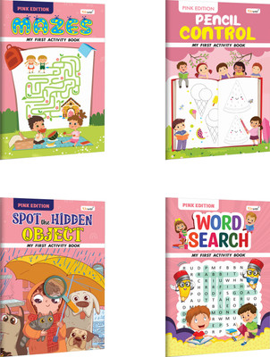 My First Activity Book – Word Search, Mazes, Pencil Control and Spot the Hidden Object – All in Pink Edition :- Early childhood learning book, Kids activity workbook | Combo of 4 Activity books(Paperback, GOWOO)
