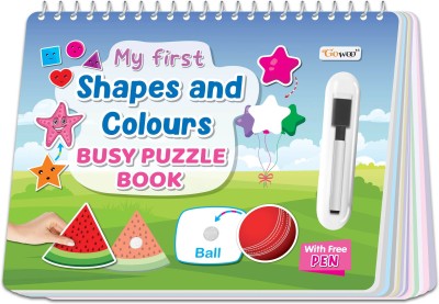 My First Shapes and Colours Busy Puzzle Book: Early Learning Activity Book, Activity Binder book for Kids, Montessori book with Hook and Loop, Spiral Binding, Splash and Tear-Proof - Interactive Learning for Toddlers and Preschoolers.(Spiral-bound, GO WOO)