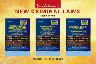 Sachdeva's New Criminal Laws ,2023 Bare Acts Combo (The Bhartiya Nyaya Sanhita 2023 , The Bhartiya Nagarik Suraksha Sanhita ,2023 And The Bhartiya Sakshya Adhiniyam,2023)[Diglot (English-Hindi) Edition] 2025(Paperback, Editorial Board)