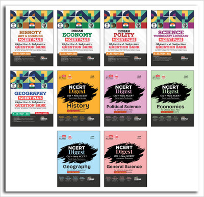 Combo (set of 10 Books) NCERT Digest Concepts in ONE LINER Format & NCERT Plus Question Bank for UPSC & State PSC Civil Services Exams | IAS Prelims & Mains | VI – XII NCERT(Paperback, Disha Experts)