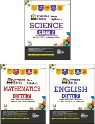 Disha Combo (3 books) Olympiad Champs Science, Mathematics, English Class 7 with Past Questions with Chapter-wise Previous 12 Year (2013 - 2024) Questions 5th Edition | 2026 Exam(Paperback, Disha Experts)