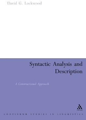 Syntactic Analysis and Description(English, Electronic book text, Lockwood David)