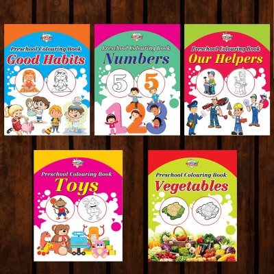 Preschool Colouring Books for Kids (Set of 5 Books) Copy Colouring Books | Good Habits | Numbers | Helpers | Toys | Vegetables(Paperback, Priyanka Verma)