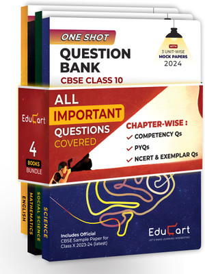 (OLD) Educart One-shot Question Bank CBSE Class 10 Bundle - Science, Maths, SST & English for 2024 (4 books)  - Class 10 Question Bank 2024(Paperback, Sanjiv Pandey | Prashant Kirad | Mansi Sharma | Digraj Singh Rajput | Educart)