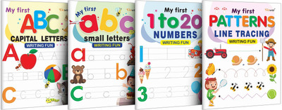 My First Capital Letters ABC, Small Letters abc, Numbers 1-20 and Line Tracing Patterns Writing Fun : Kids Educational Writing Book, Writing book for Toddlers, Educational leaning Book, Writing Practice Set | Combo of 4 Writing Books(Paperback, GO WOO)