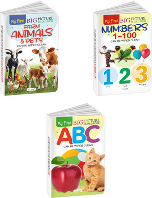 My First Big Picture Board Book ABC, Numbers 1-100 andFarm Animals & Pets : Educational board books for toddlers, Interactive board books for kids | Set of 3 board books(Board Book, GOWOO)
