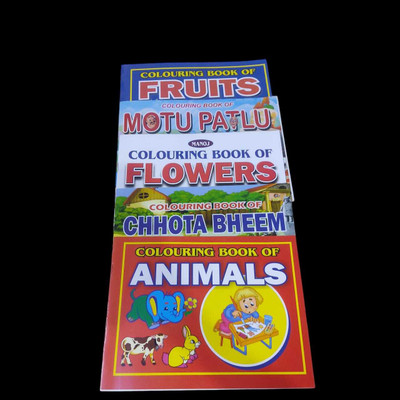 Drawing Books Set Of 5 Colouring Books For Children FRUITS, MOTU PATLU, FLOWERS, CHHOTA BHEEM And ANIMALS. (PAPERBACK)(Paperback, Sajal Pustakalaya)