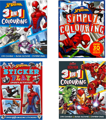 Marvel Activity Bundle Set of 4 books of Iron Man| Spider Man| 3 in 1 Colouring| Sticker Play(Paperback, Parragon)