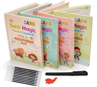 Magic Practice Copybook, Number Tracing Book For Preschoolers With Pen, Magic Calligraphy Copybook Set Practical Reusable Writing Tool Simple Hand Lettering(Hardcover, Daily Needs Shop)