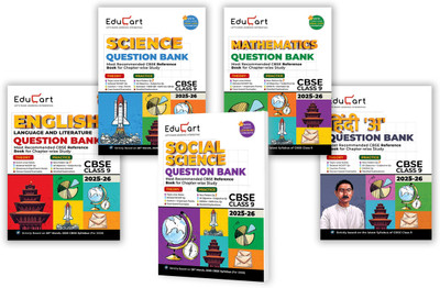 Educart CBSE Question Bank Class 9 2025-26 Bundle - Science, Mathematics, Social Science, English and Hindi A on New Syllabus 2026 (Most Recommended NCERT based Reference Book)(Paperback, Educart)