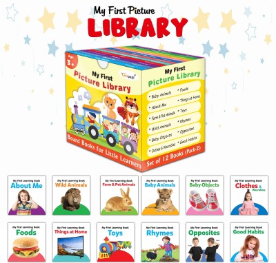 My First Picture Library Box Of 12 (Pre-School Books) | Gift Set For Kids in Yellow(Board Book, GO WOO)