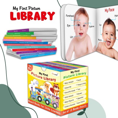 Toddlers learning library box set (Yellow Edition) : Learning board book for kids, My First Picture Library Box, Library Boxset of 12 Board Books For Children(Board Book, GO WOO)