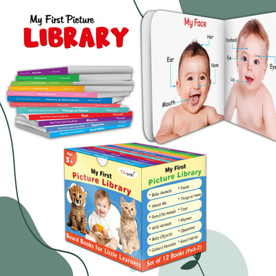 Toddlers learning library box set (Blue Edition) : Learning board book for kids, My First Picture Library Box, Library Boxset of 12 Board Books For Children(Board Book, GO WOO)