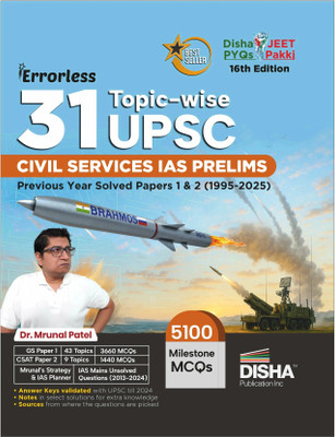 Disha 31 Topic-wise UPSC Civil Services IAS Prelims Previous Year Solved Papers 1 & 2 (1995 - 2025) by Mrunal Patel 16th Edition | General Studies & Aptitude (CSAT) PYQs Question Bank for 2026 Exam(Paperback, Mrunal Patel)