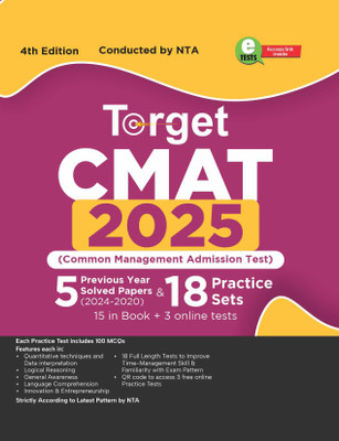 Target CMAT 2025 (Common Management Admission Test) - 5 Previous Year Solved Papers (2024 - 2020) & 18 Practice Sets (15 in Book & 3 Online Tests) 4th Edition(Paperback, Disha Experts) Target CMAT 2025 (Common Management Admission Test) - 5 Previous Year Solved Papers (2024 - 2020) & 18 Practice Sets (15 in Book & 3 Online Tests) 4th Edition(Paperback, Disha Experts)