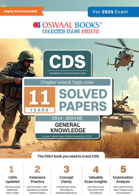Oswaal Cds (Combined Defence Services) Chapter-Wise & Topic-Wise 11 Years' Solved Papers 2014-2024(English, Paperback, unknown)