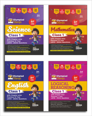 Combo Class 1 (set of 4 books) Olympiad Champs Science, Mathematics, English & Logical Reasoning with Chapter-wise Previous 12 Year (2013 - 2024) Questions 5th Edition(Paperback, Disha Experts)