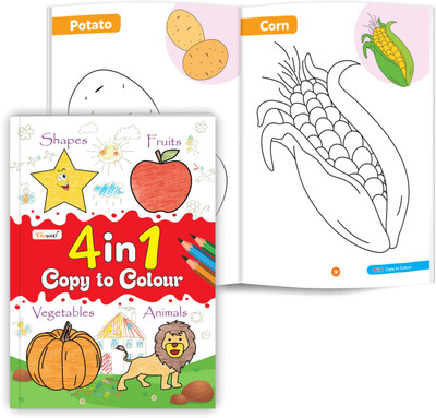 4 In 1 Copy To Colour book : Colour and Draw for Beginners, Fun Copy Colour Book for Kids, Preschool Art and Learning Workbook(Paperback, GOWOO)