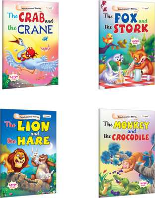 The Fox And The Stork, The Monkey And The Crocodile, The Lion And The Hare And The Crab And The Crane - Panchatantra Stories :- Educational English books for toddlers, Kids story book| Pack of 4 Books(Paperback, GOWOO)