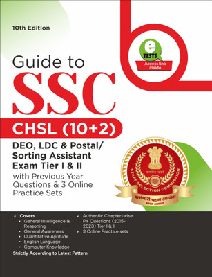 Guide to SSC - CHSL (10+2) DEO, LDC & Postal/ Sorting Assistant Exam Tier I & II with Previous Year Questions & 3 Online Practice Sets 10th Edition | Combined Higher Secondary Level | PYQ | Mock Test(Paperback, Disha Experts)
