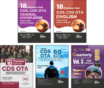 Combo (set of 5 Books) CDS OTA Study Package - English & General Knowledge Guide with 18 Topic-wise Previous Year Solved Papers (2007 - 2024) Phase I & II & Free Quarterly Magazine Issue 3rd Edition | Combined Defence Services PYQs(Paperback, Disha Experts)