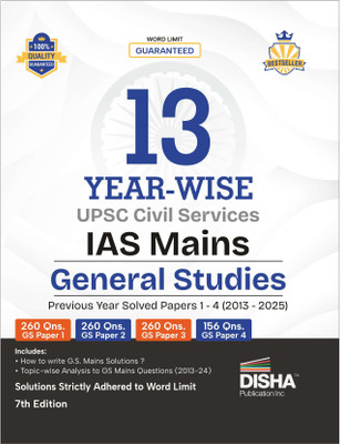 Disha 13 Year-wise UPSC Civil Services IAS Mains General Studies Previous Year Solved Papers 1 - 4 (2013 - 2025) 7th Edition | PYQs Question Bank | For 2026 Exam(Paperback, Disha Experts)