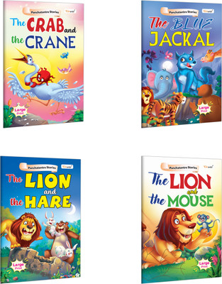 The Lion And The Hare, The Crab And The Crane, The Blue Jackal And The Lion And The Mouse - Panchatantra Stories :- Kids story books, Picture story books for early learners | Pack of 4 Books(Paperback, GOWOO)