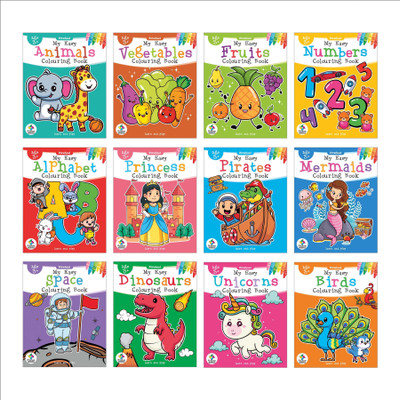 My Easy Colouring Books | Unicorns, Pirates, Mermaids, Animals & more | Set of 12 Books(Paperback, Pinwheel Books)