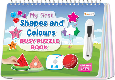 My First Shapes and Colours Busy Puzzle Book: Early Learning Activity Book, Activity Binder book for Kids, Montessori book with Hook and Loop, Spiral Binding, Splash and Tear-Proof - Interactive Learning for Toddlers and Preschoolers.(Spiral-bound, GO WOO)