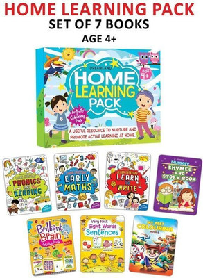 Home Learning Pack Age 4+  - An Amazing Set of 7 Books- Phonics and Reading, Early Maths, Learn to Write, Nursery Rhymes and Story Book, Brilliant ... Sentences Level 1, My Best Colouring Book 2(English, Paperback, Dreamland Publications)